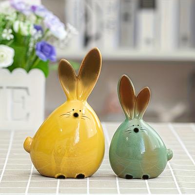 TEMU 2pcs Set Of Resin Long-eared Rabbit Figurines - And Party Decorations Image