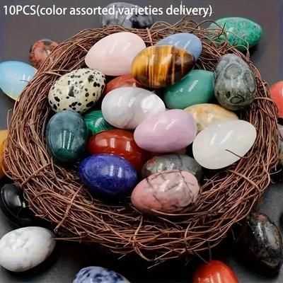 TEMU 5/10/20pcs Natural Stone Tiger Eye - Natural Stone Egg-shaped Crafts, For Home Desktop Decoration Image