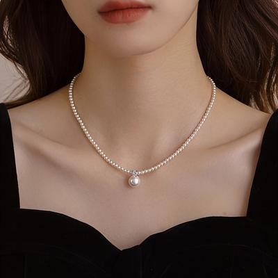 TEMU Luxurious High-quality Pearl Necklace Sexy Clavicle Chain Fashionable For Casual Attire - Elegant , Valentine's Day And Day Gift In Any Occasion! Image