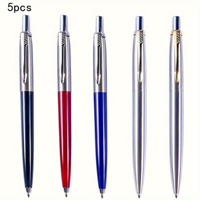 TEMU 5pcs Professional Metal Ballpoint Pen, Retractable Medium Nib, Smooth Writing, Comfortable Grip, Round Design, Suitable For Office And Personal Use Image