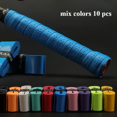 TEMU 10pcs Premium Leather Tennis Racket Grip Tape, Non-slip Sweat-absorbent Overgrips In Assorted Colors (pink, Blue, Green, Yellow, Purple, White, Black)