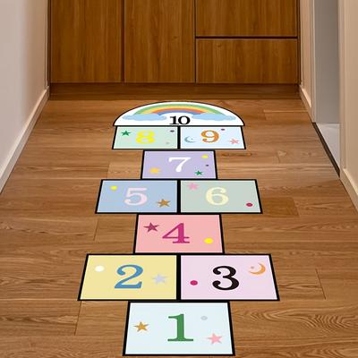 TEMU 1pc Cartoon Fun Number Jumping Grid Wall Sticker, Classroom Floor Decoration Ground Paste, Suitable For Bedroom And Living Room Floor Decoration, Home Decor, Self-adhesive, Image