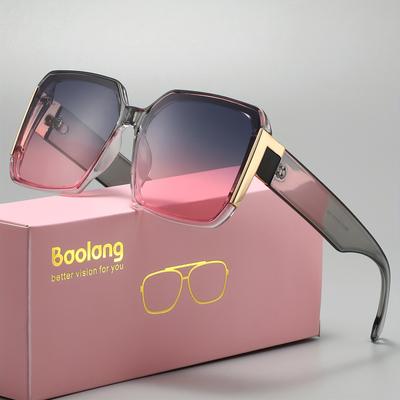 TEMU [sunglasses]baolang Retro Square Fashion Glasses For Women - , Lightweight & Tac Lenses, Pink & Golden Accents, Activities, Glasses Accessories Image
