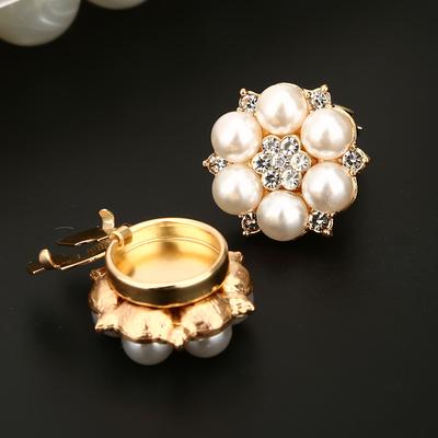 TEMU 2pcs Women's Shirt And Dress Button Set Rhinestone Pearl Floral Button Accents Seamless Sewing Copper Buttons Ladies' Gift Image