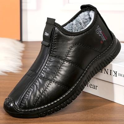 TEMU Men's Winter Warm Fleece-lined Slip-on Walking Shoes, Casual Solid Color Mid- Sneakers With Round Toe And Anti-slip Pu Sole For Daily Use - Fall/winter Collection Image