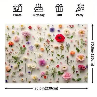 TEMU 1pc Vibrant Spring Backdrop - Polyester, No Power Needed, Party Banners, Indoor/outdoor Decor, And Photography Studio Props, Party Decorations Image