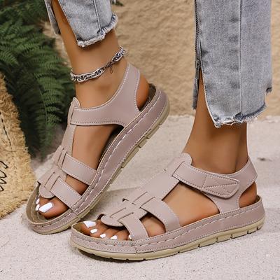 TEMU Women's Plus Size Summer Sandals - Comfortable & Versatile, Cushioned Sole, Open Toe, Ankle Strap, Thick Rubber Sole, Casual Sporty Style, Solid Color Image