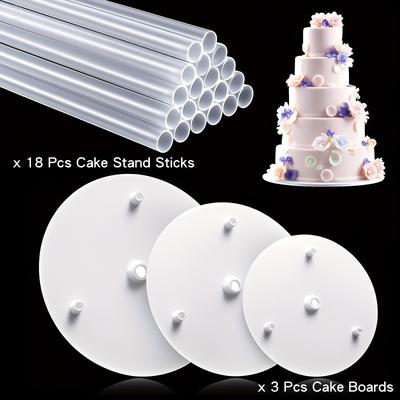 TEMU 12/16/20cm) Cake Layer Stake Set, Cake Support Layer Stake Set, Including 3 Layered Boards And 18 Support Rods - For Layered Cake And Stacking Support Image