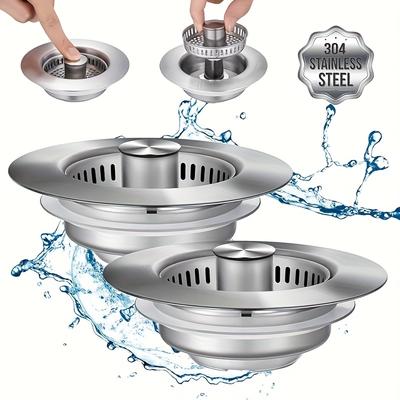 "TEMU Upgraded 3-in-1 Stainless Steel Sink Drain Strainer - Anti-clogging Food Basket & Odor Filter With Spring-loaded Pop-up Stopper, 3.5" Fit, Rust-resistant Kitchen Sink Plug, Sink Strainer" Image