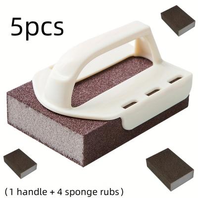 TEMU 5pcs (1 Handle + 4 Emery Sponges) For Cleaning Of Kitchen Pots And Pans, Cleaning Brushes That Do Not Hurt Your Hands, Remove Stains And Rust, Convenient And Image