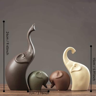 TEMU 4pcs Art Deco Ceramic Figurines, Thanksgiving Family Of 4 Tabletop Decor, Luxurious Handcrafted Ornaments For Room Decor Image