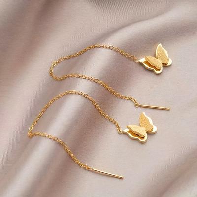 TEMU Hypoallergenic 18k Gold-plated Stainless Steel Tassel Earrings For Women - Hypoallergenic, Fade-resistant, Comfortable & Elegant Design - Or Parties, Ideal Gift For Her, Earring Image