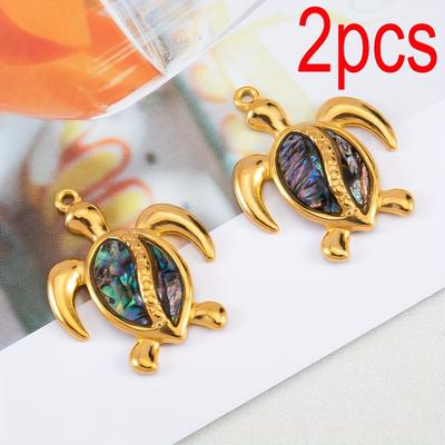 TEMU Mingxuan 2-pack Stainless Steel Turtle Charms With Enamel Shell, Diy Pendant Earrings Necklace Jewelry Making Accessories Image
