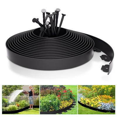 TEMU 10m Garden Edging With Pegs Flexible In Plastic, Lawn Edging For Anchoring Bed Edging Border Garden Lawn, Black With 30 Ground Anchors Image