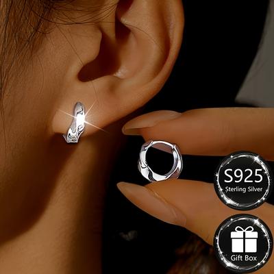 TEMU Pair Of Women's Hoop Earrings, Made Of S925 Pure Silvery, With Unique Twisted Surface Design, Suitable For , Low Irritation, Weight 2.15 Grams Image