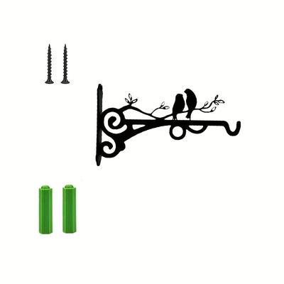 TEMU 1pc/2pcs Metal Artwork With Bird Silhouette Plant Holder, Wall Hook For Hanging Baskets, Lanterns And Bird Feeders, Indoor/outdoor Garden Home Decor - Black Image