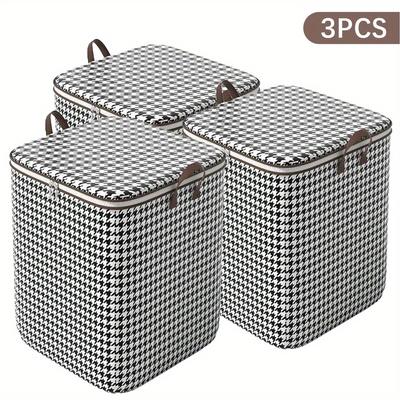 TEMU 3pcs Storage Bags - 180l Large Capacity, Dust-proof Zippered Organizer For Clothes & Blankets, Thickened Non-woven Fabric, Hand Washable, Black-and-, Clothes Organizer Storage Image