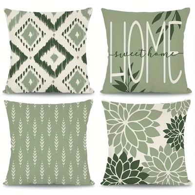 "TEMU 4pcs Modern Nordic "" Cushion Covers, Geometric & Floral Patterns, Soft Polyester, Zipper Closure, Machine Washable - Ideal For Living Room" Image