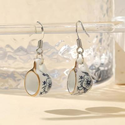 TEMU Vintage Elegant Teacup Dangle Earrings - Alloy Ear Hooks, No Cup-shaped Drop Earrings For Women, Ideal Gift For Couples, , - Suitable For All And Image