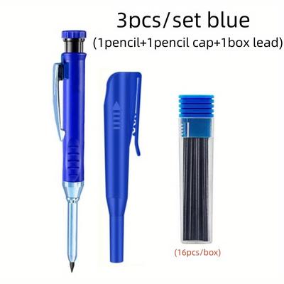 TEMU Solid Carpenter Pencils Set With 16pcs Refills And Cap, 2.8mm Deep Hole Mechanical Pencil Marker Construction Pencils With Built In Sharpener For Woodworking Drafting(1pencil+1pencil Lead) Image