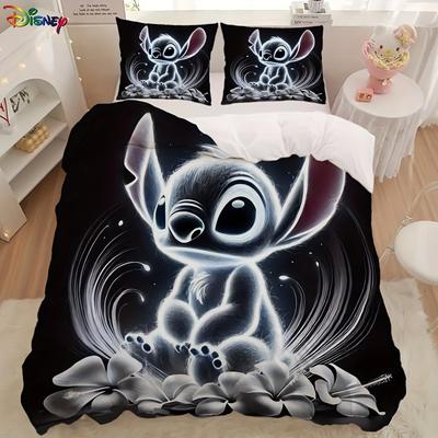 TEMU ( Stitch 3pcs Duvet Cover Set Day Cute Cartoon Bedding Set Soft Comfortable For Bedroomguest Room All Home Decor Multi Size (1*duvet Cover + 2*pillowcase, Without Core And Quilt) Image