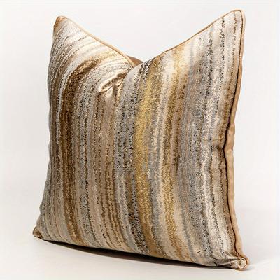 "TEMU 1pc Luxurious Golden Geometric Stripe Polyester Throw Pillow Cover - Multicolor, High-precision Jacquard, Zip Closure, Living Room Sofa & , 17.71" X 17.71", No Insert Included, Decorative Pillows" Image