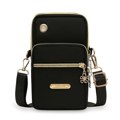 TEMU 1pc Nylon Crossbody Bag For Women - Casual Purple Messenger Shoulder Bag With Golden-tone Hardware, Small Cell Phone Purse & Sports Pouch, Phone Pouch Image