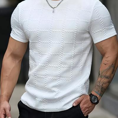 TEMU Casual Jacquard Fabric Men's Round Neck Short Sleeve T-shirt Image