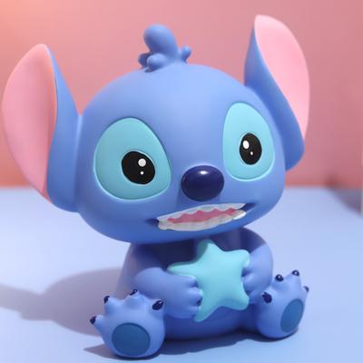 TEMU Stitch Coin Holder - Cute Blue Desktop Ornament With Star Accent, Ideal Birthday Gift For & Fans, Coin Storage Solution| Design| Texture, Coin Holder For Desk Image