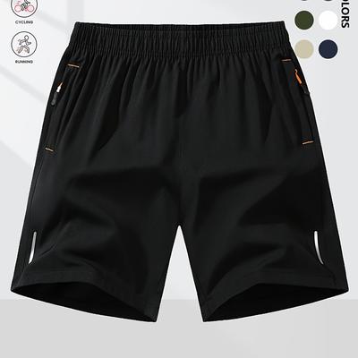 TEMU Ob Men's Casual Sports Quick-dry Shorts - Breathable Polyester, Pocketed Summer Gear, Solid Color Suitable For Running And Training Image