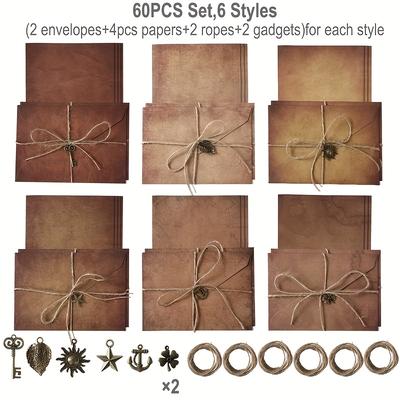 TEMU 60pcs, Vintage Paper Envelopes Set With Hemp Rope And Metal Decorations, Closure, For Wedding, Birthday, Graduation Invitations, Vintage Invitation Set, Gift Card Envelopes Image