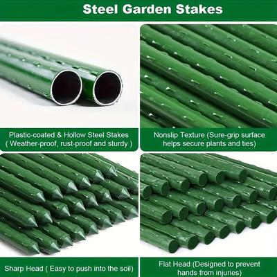 TEMU 30/60pcs Garden Stakes Coated Steel Plant Poles, Used To Support Climbing Tomatoes Trees Beans Yellow Flowers, Fixing Trees And Plants, Gardening Tools Supplies, Plant Brackets (l: 60.05cm) Image