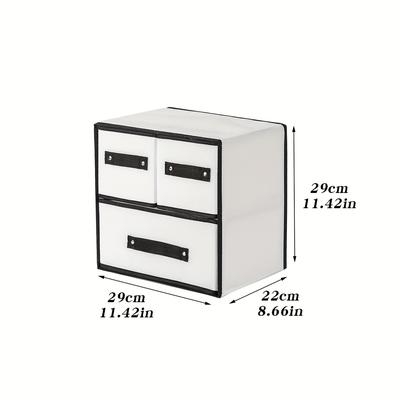 TEMU 3-drawer Fabric Storage Box With Black Handles - Ideal For Organizing Underwear, Socks, Bras, And Small Items, Foldable Design For , Under-bed Storage Image