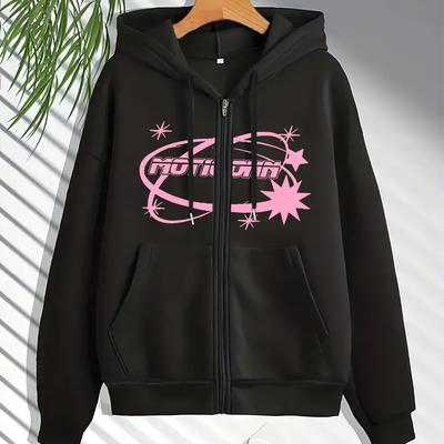 TEMU & Letter Printing Ladies Fashion Sports Casual Hooded Sweater Coat. Image
