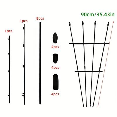 TEMU 1 Set Black Fan-shaped Plant Climbing Trellis, Glass Fiber Material, For Indoor Outdoor Flower Pot Plants, Garden Fence, Vine Support Image