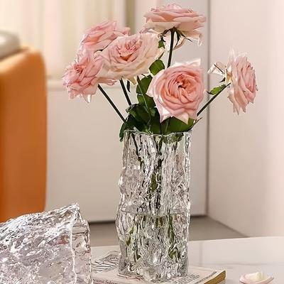 TEMU 1pc Contemporary Glass Vase With Heart-shaped Cutout - Elegant Transparent Hydroponic Flower Arrangement For Living Room Or Desktop Decor, Red Roses Included, Vases Home Decor Image