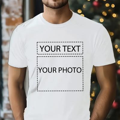 TEMU Customizable Men's Short Sleeve T-shirt - Casual Crew Neck, Breathable Fabric, Summer Image