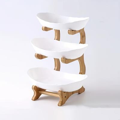 TEMU 3-tier Wooden Fruit Basket With Bamboo Stand - Elegant Snack And Dried Fruit Holder For Kitchen Or Living Room, Christmas, Thanksgiving, And Everyday Use, Fruit Display For Kitchen Image