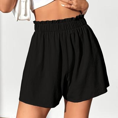TEMU Women's Casual Black Shorts - Soft Fabric, Elastic Waistband, Relaxed Fit For Spring/summer, Everyday , ||soft Texture Image