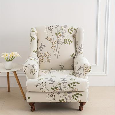 TEMU 2pcs Stretchable Floral Print Armchair Covers - Soft Fiber Fabric, For Single Sofas, Plant & Flower Pattern And Beige, Use For Living Room Or Study Image