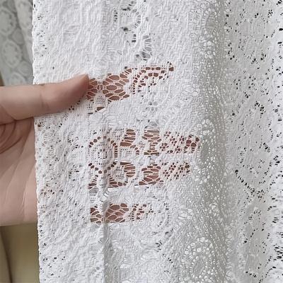 TEMU 1pc Of French Retro Romantic White Lace Embroidered Mesh Chiffon Curtain - Top Pole Through Living Room Decoration Partition Curtain, Bedroom Window Finished Chiffon Window Image