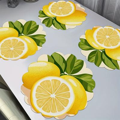 TEMU 4pcs Round Polyester Placemat Set, 15-inch, Yellow Lemons, Hand Wash Only, Non-slip, Heat-resistant, , Woven, 100% Polyester, For Dining Decor Image