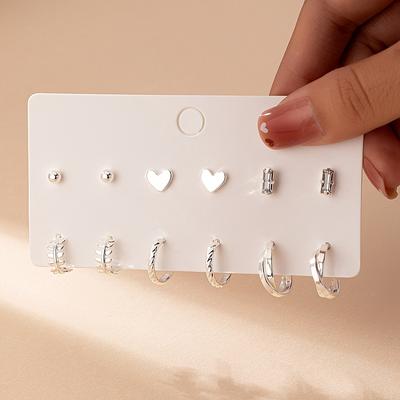 TEMU 6 Pairs Of Fashionable Classic Simple Rhinestone Decorated Earrings And Ear Rings Set Suitable For Women' Ramadan Festival Party Wear And Gift Jewelry Image