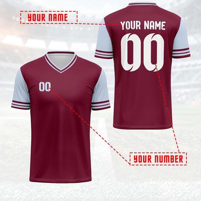 TEMU Custom Men's Soccer Jersey - V-neck, Breathable Polyester, Personalized Name & Number Print For Training & Casual Wear Image