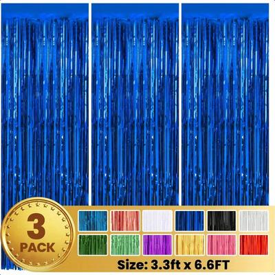 TEMU 3pcs Plastic Party Backdrop, 2x1m (6.5x3.3ft) - Vibrant Metallic Fringe Decoration For Birthdays, Events & Photo Props, Birthday Party Decorations Image