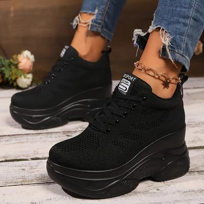 TEMU Women' Casual Sneakers - Breathable Fabric, , Lace-- Shoes With Platform Heel For All Image