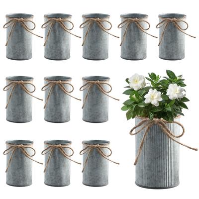 TEMU Focenat 12- Cast Iron Cylinder Vases, Rustic Galvanized Metal Flower Buckets With Bow, Farmhouse Style Vase Decor For Artificial Floral Table Diy, No Electricity Or Battery Needed Image