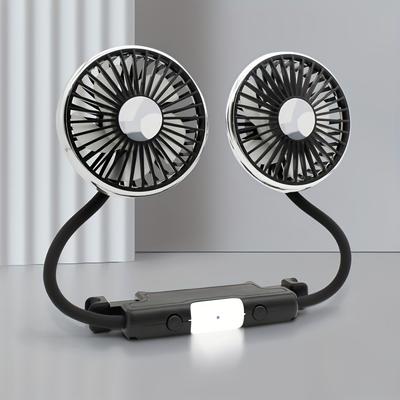 TEMU Usb Car Back Seat Baby Fan, 2 Independent Heads, 360° Rotatable, 5v Quiet, Plastic, Exhaust, With Cord, For Sedan Suv Rv Truck Van Image