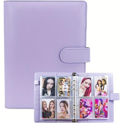 TEMU A5 Kpop Photo Card Binder, With 30 4-pocket Card Pages, 6-ring A5 Binder Card Collection Book, With 240 Card Slots, Pu Cover With Magnetic Closure For Organizing Trading Card Image