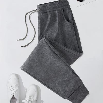 TEMU Women's Minimalist White Sports Pants - Casual, Stretchy Polyester, Drawstring Waist, Or Gifts, Everyday |minimalist Style|polyester Fabric Image